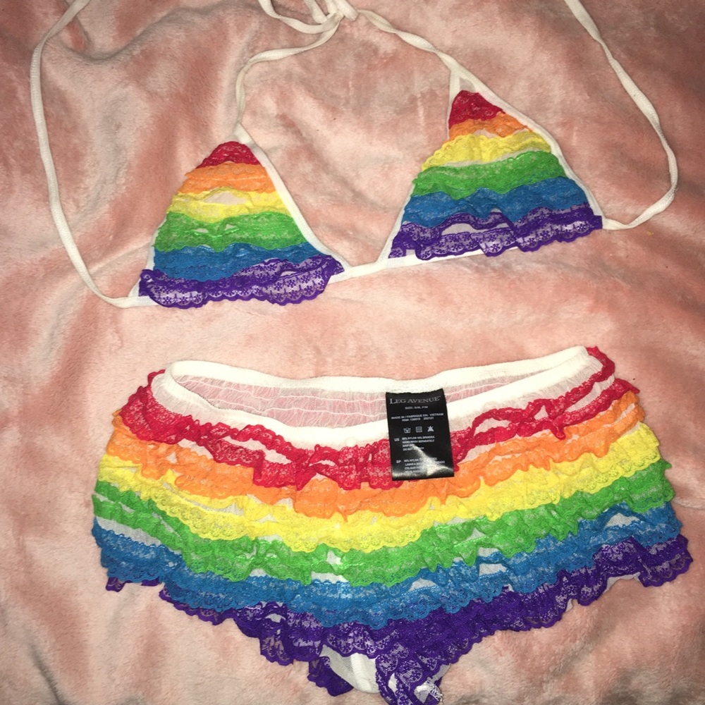 rainbow ruffle bikini set